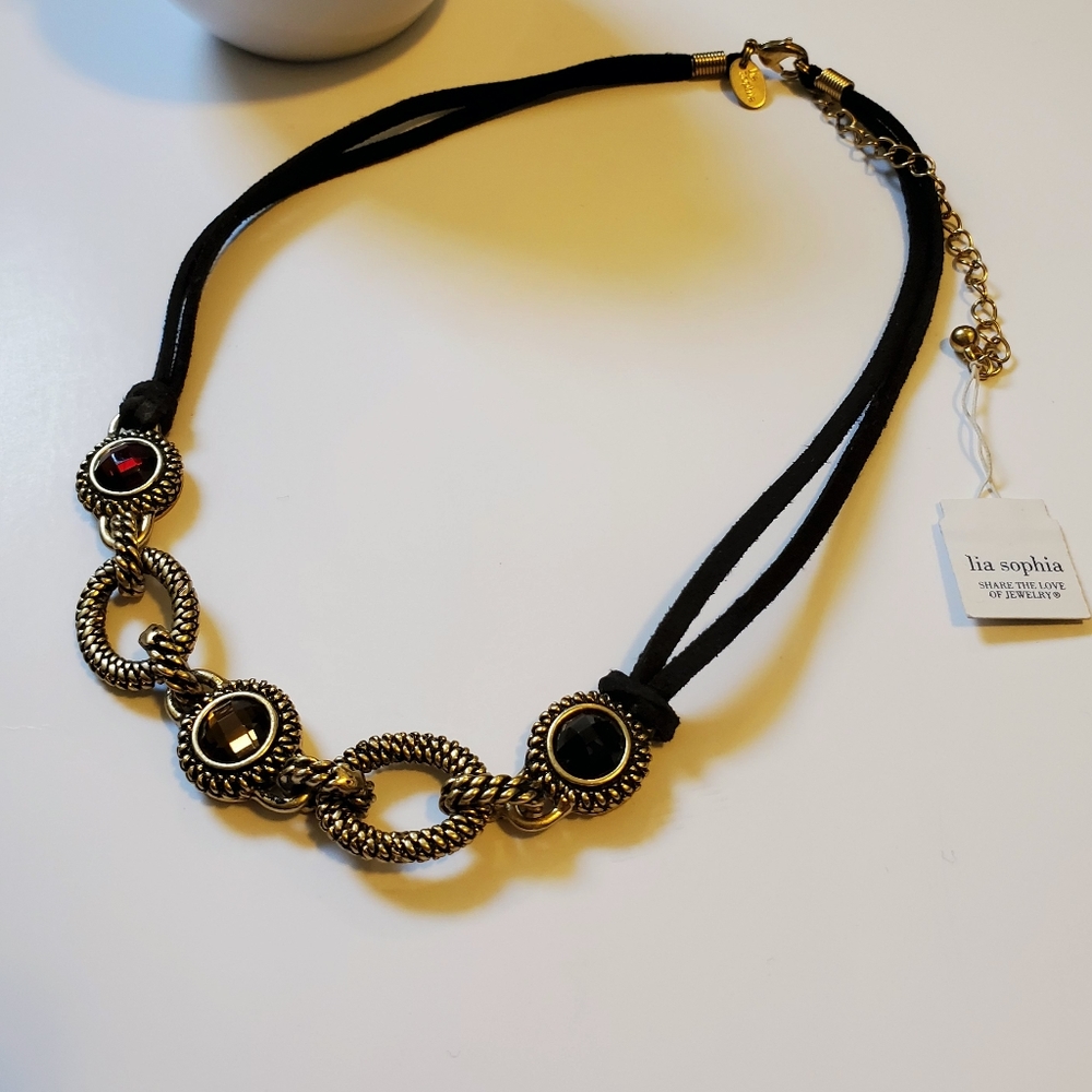 Lia Sophia NWT tri-color gem gold chain necklace